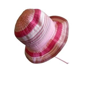 Wallaroo Girls Pink Ribbon Striped Bucket Sun Hat Adjustable Toddler